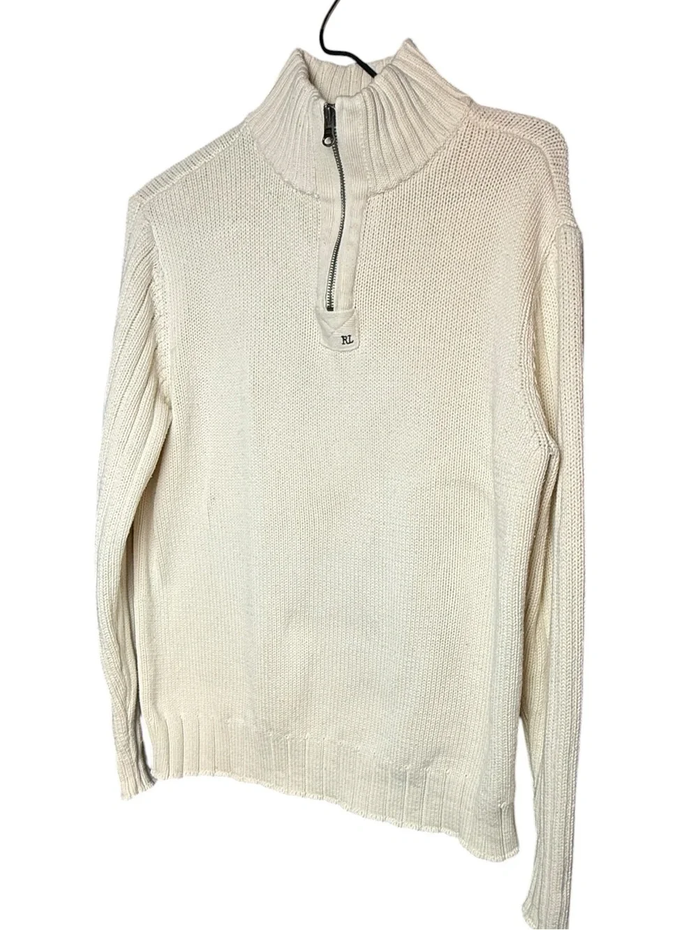 Vtg. Ralph Lauren Polo jeans Co. Ivory Quarter Zip Heavy Cotton Sweater Large. - Picture 2 of 9